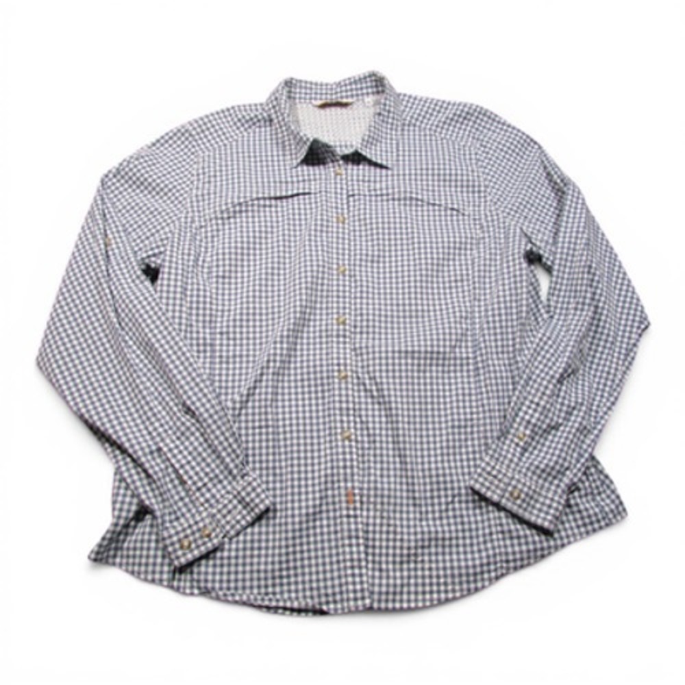 Orvis Shirt Woens XL Blue Plaid Long Sleeve Vented Fishing Button Up Stretch